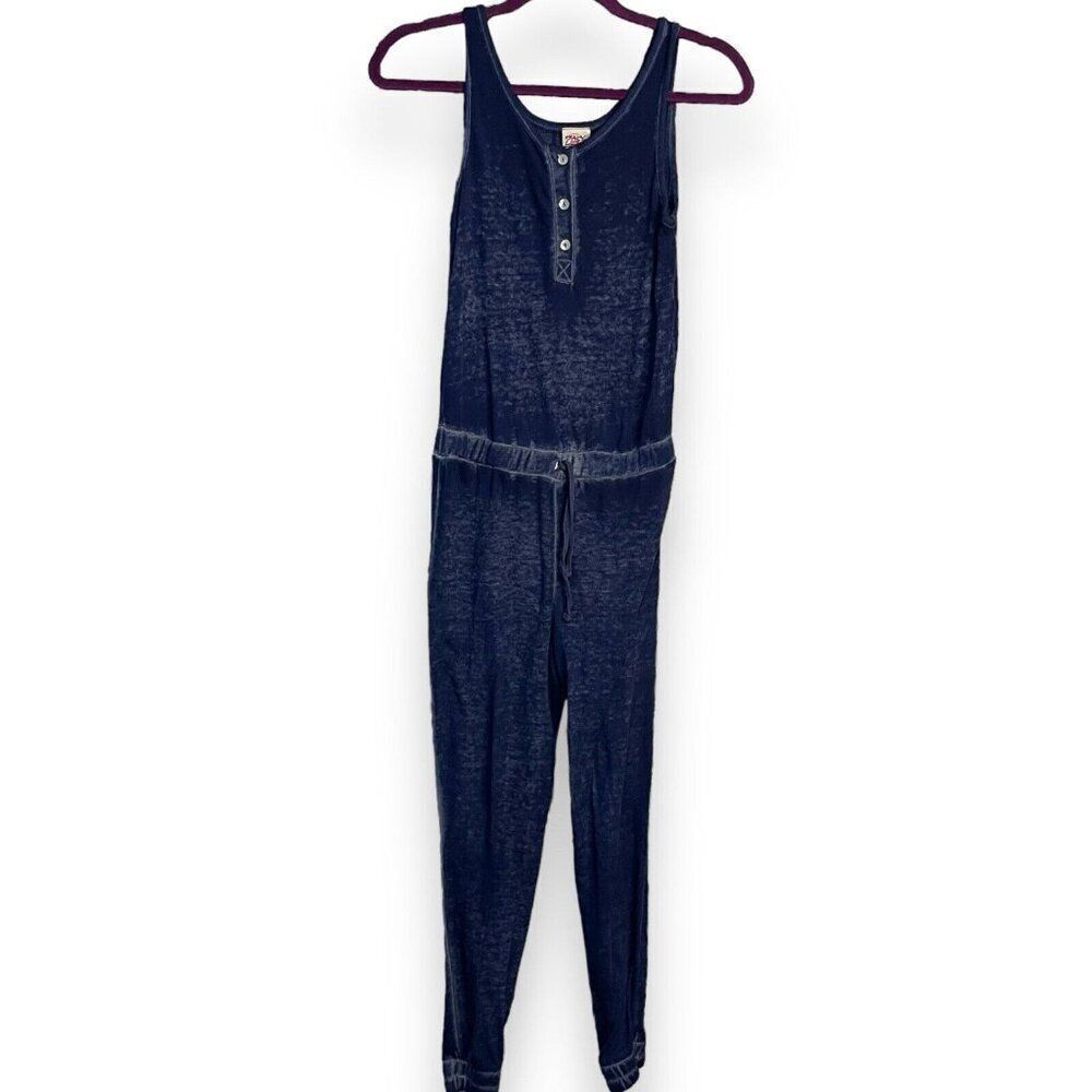 Zoey Sleeveless Jumpsuit Girls Medium Blue Stretch Casual Burnout Soft Knit Boho